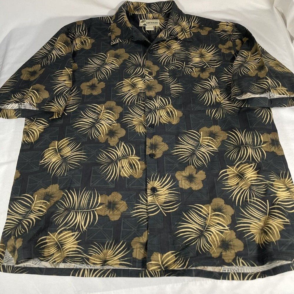 Cafe Havana Hawaiian Flort Button Down 100% Silk Shirt XL